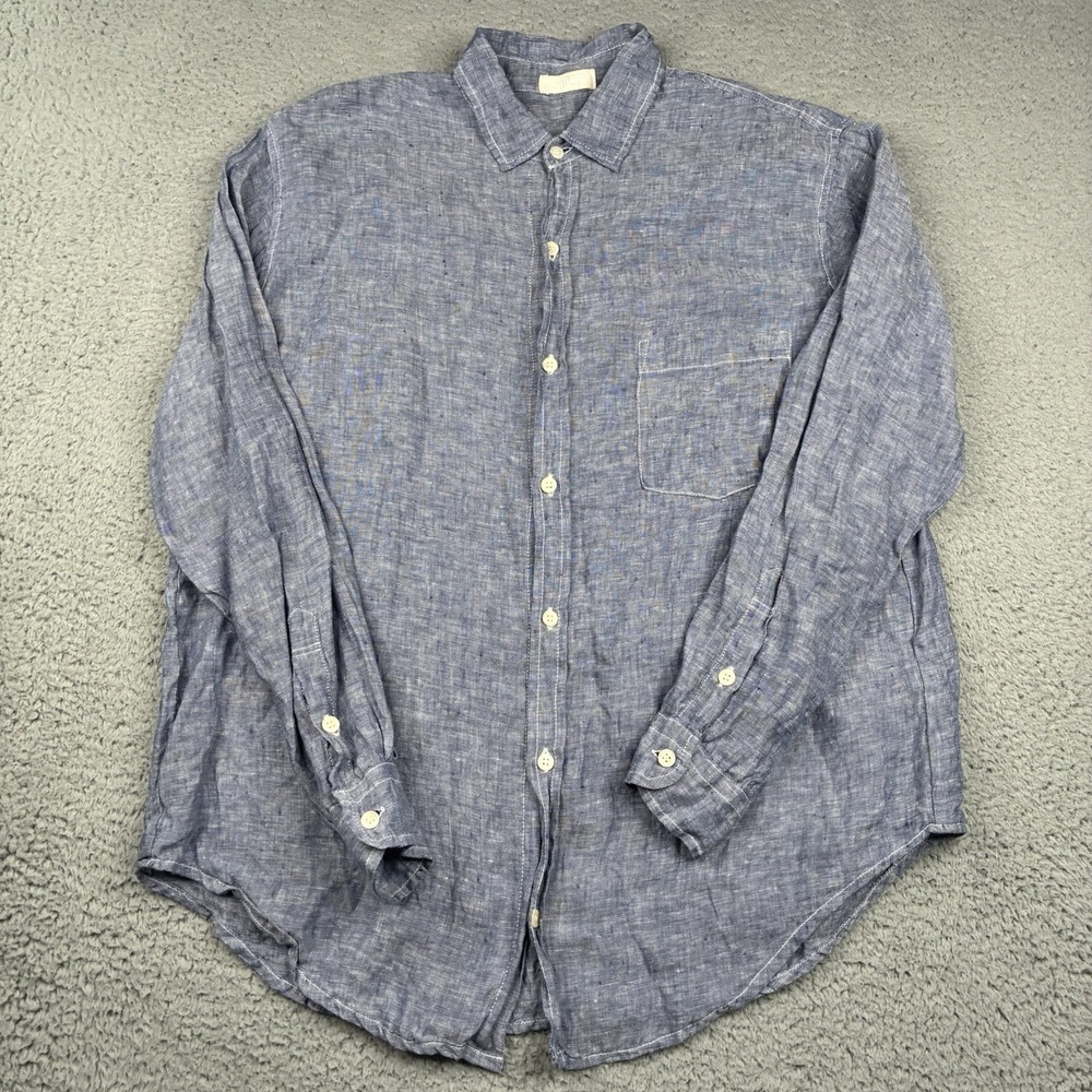 CP Shades Linen Tunic Shirt Women's Small Heather Blue Gray Button Up USA